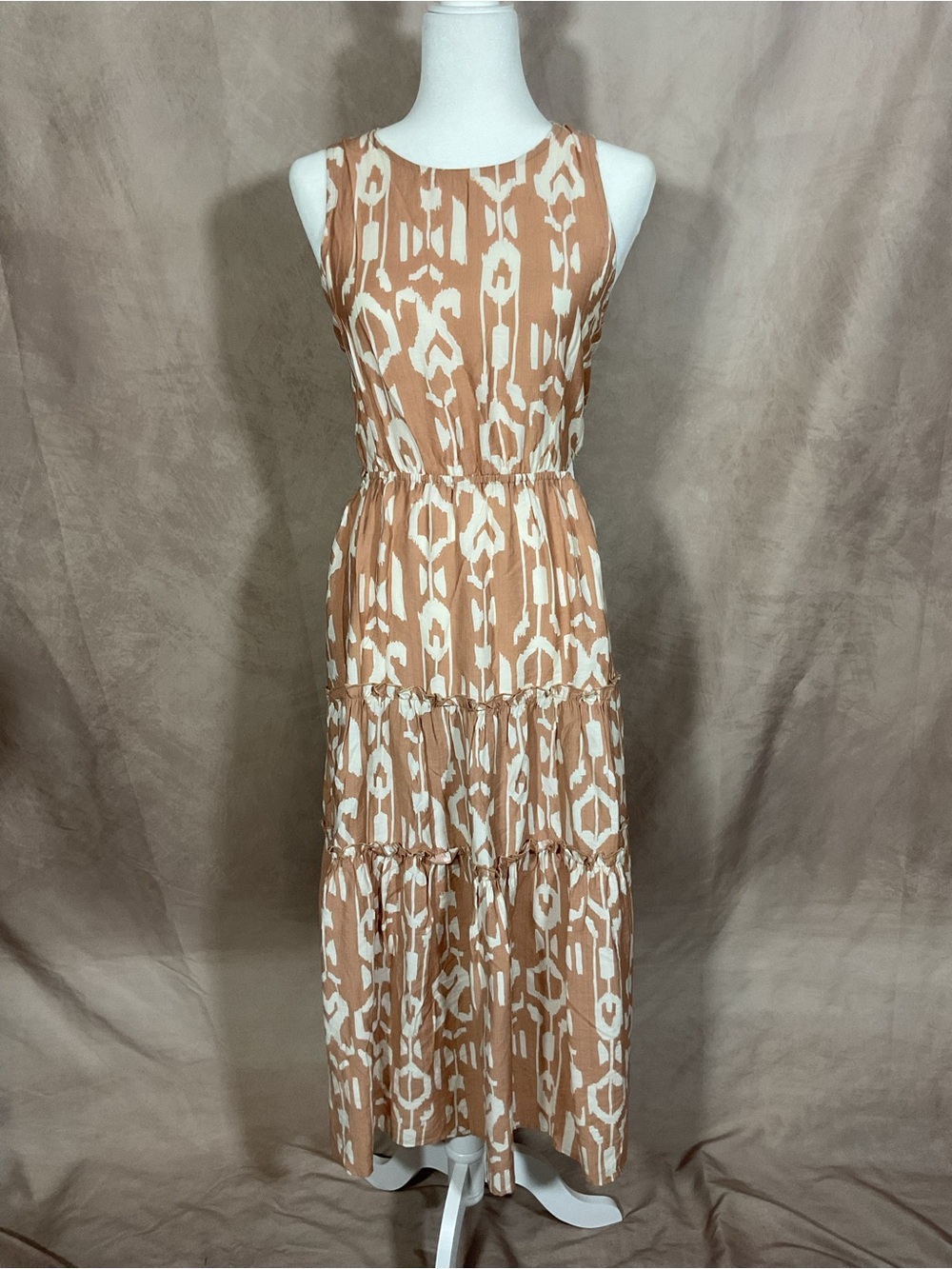 Sleeveless Tan & Cream Tiered Maxi Dress
